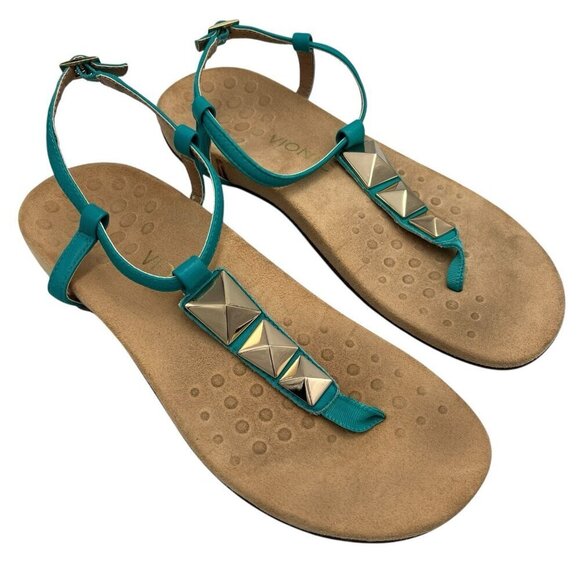 Vionic Womens Nala Teal Toe Post Sandals 10.5 ? Studded Turquoise Thong Beach - Picture 1 of 12